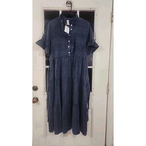 NWT Uncle Frank IVY JANE Women's Julia Midi Chambray Indigo Dress Ruffle Belt L